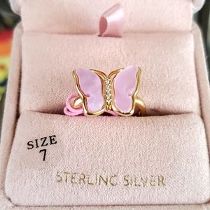 Gold plated Stamped sterling silver butterfly ring